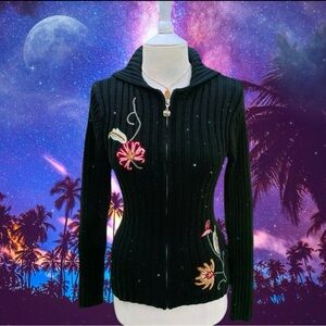 MAJOR DE LEMA ZIP UP FLORAL SPARKLE CARDIGAN HOODIE - M 🌸🍀🌺